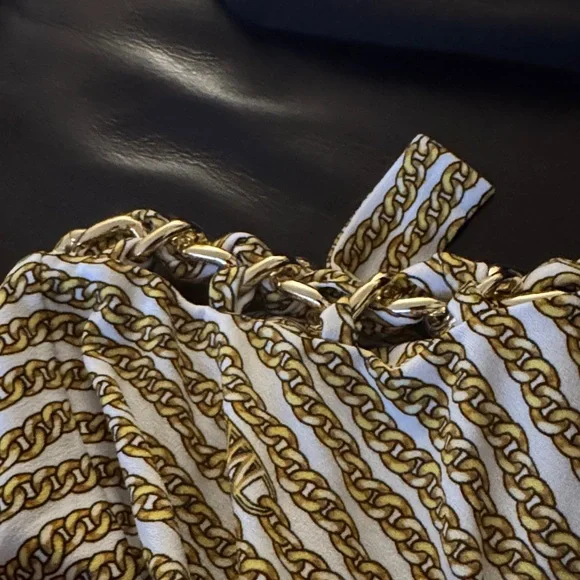 Michael Kors chain link print and choker Long-Sleeve Blouse in gold and white XL - Picture 5 of 10